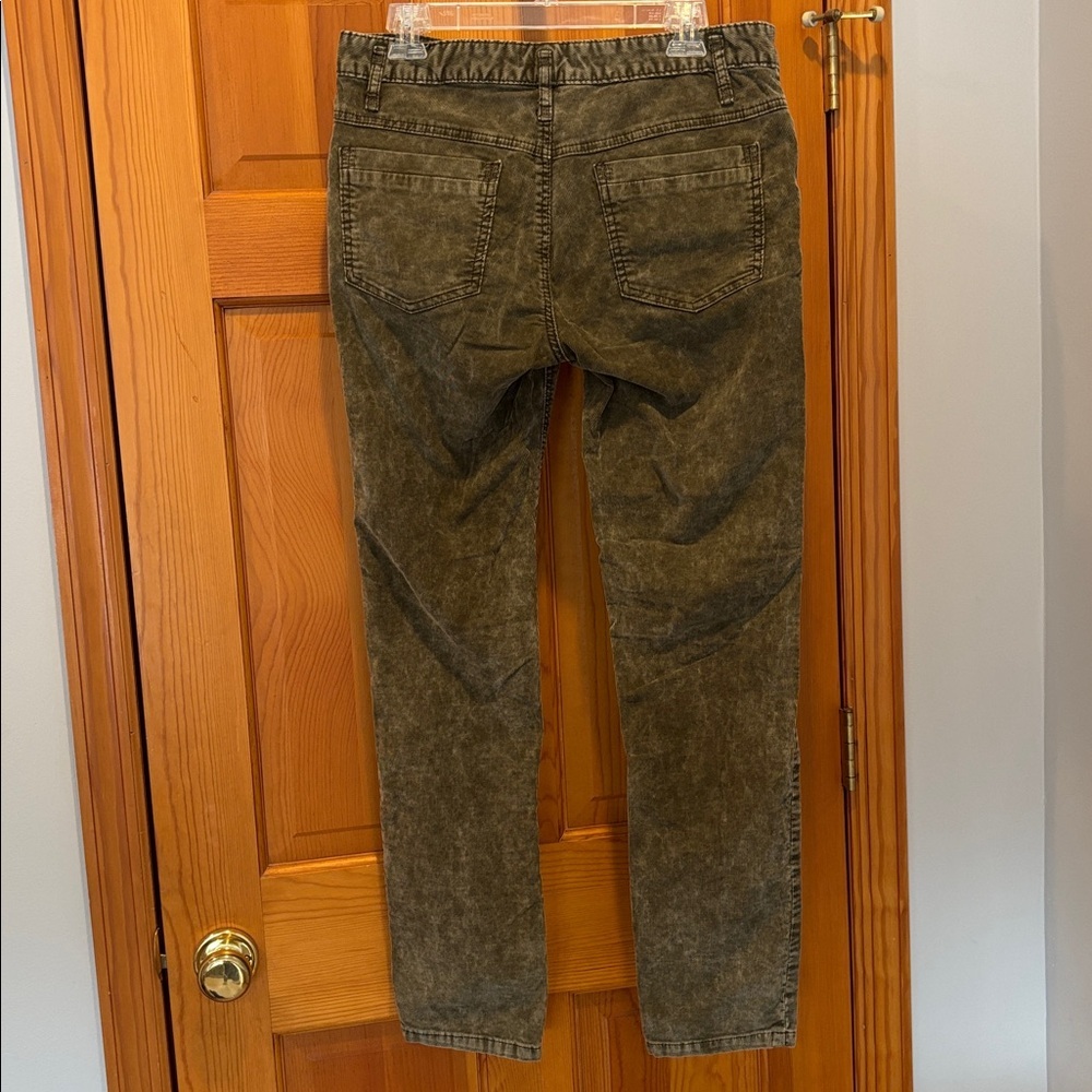 Free People Skinny Corduroy Jeans in Black Olive Distressed Acid Wash Size 31 - Picture 3 of 5